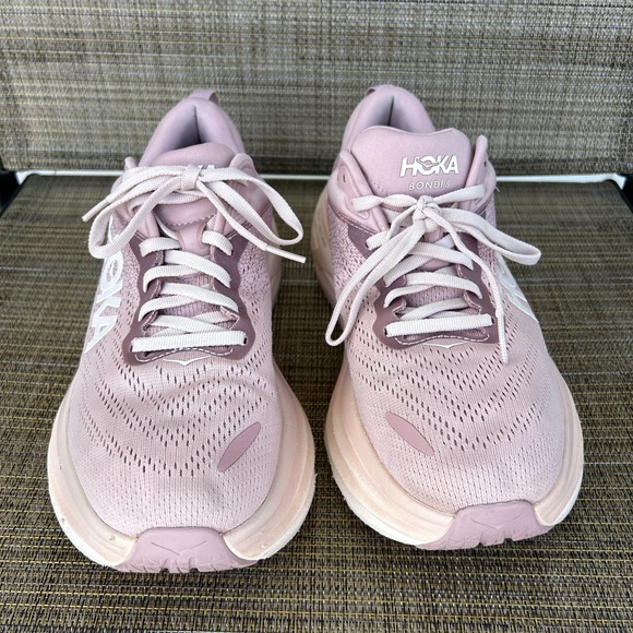 EUC Hoka One size 9.5 B Bondi 8 sneakers running mauve peach whip pink white - Picture 6 of 7